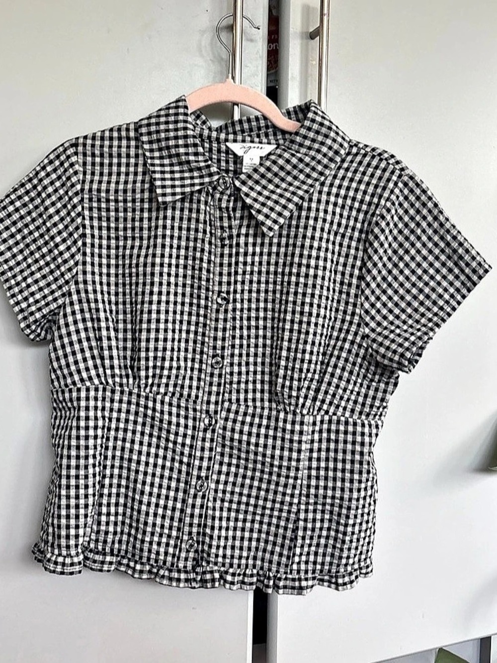 Zigoss Gingham Button Down Top in Black & White Size Medium
